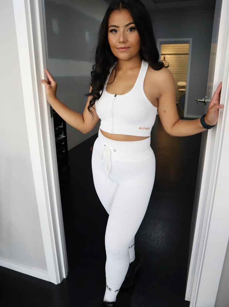 The Ribbed Full Length Tights - White