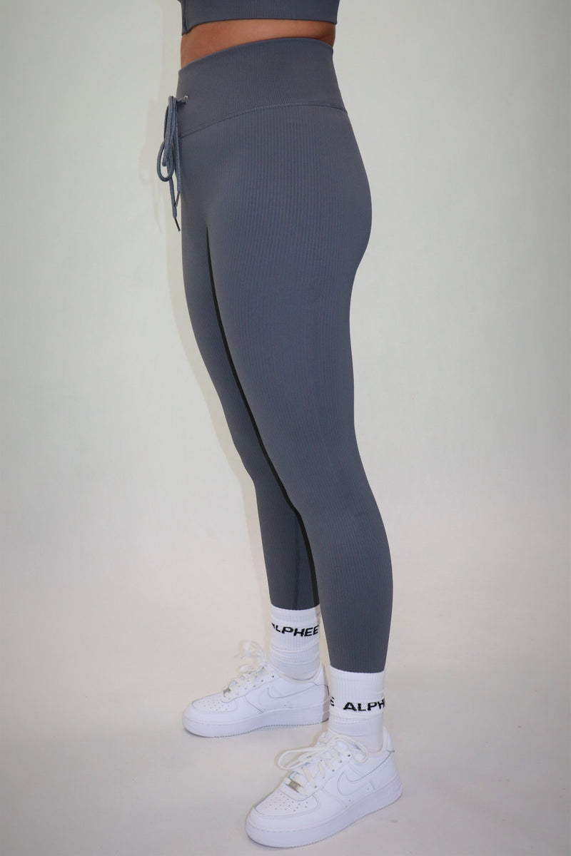 The Ribbed Full Length Tights - Grey